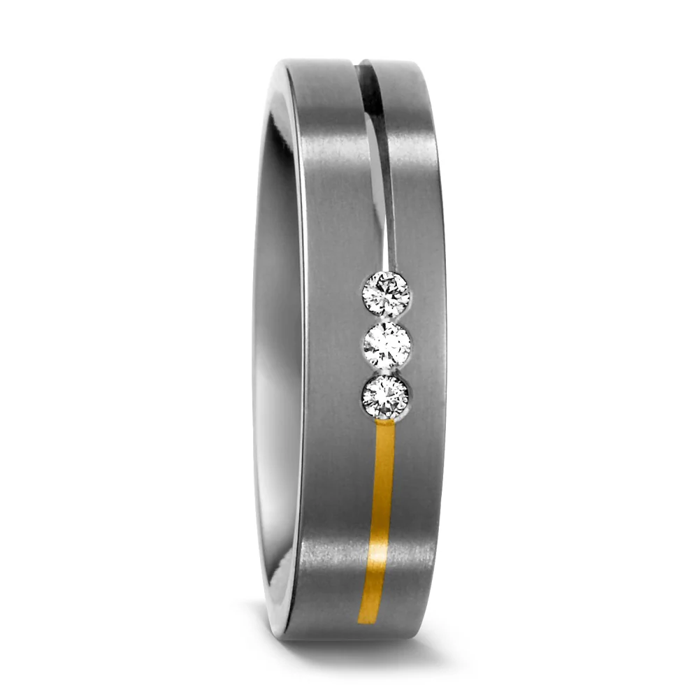 Anello Titanio, Oro giallo 750/18 carati Diamante 0.06 ct, w-si