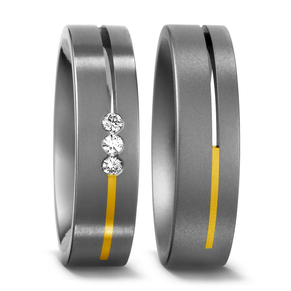 Anello Titanio, Oro giallo 750/18 carati Diamante 0.06 ct, w-si - Image 2