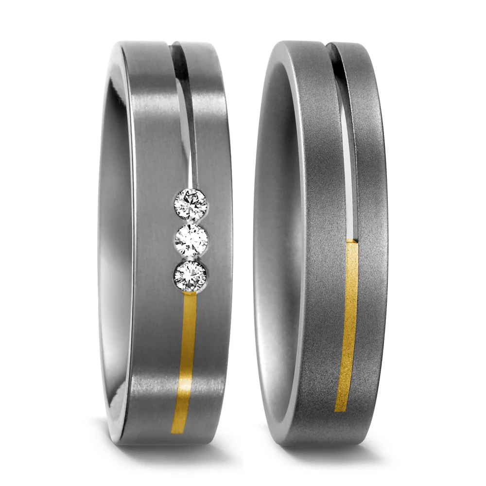 Anello Titanio, Oro giallo 750/18 carati Diamante 0.06 ct, w-si - Image 3