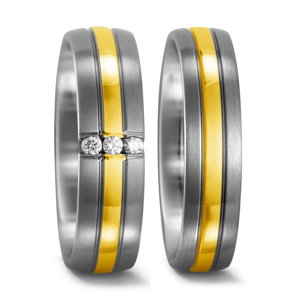 Anello Titanio, Oro giallo 750/18 carati Diamante 0.06 ct, w-si - Image 2