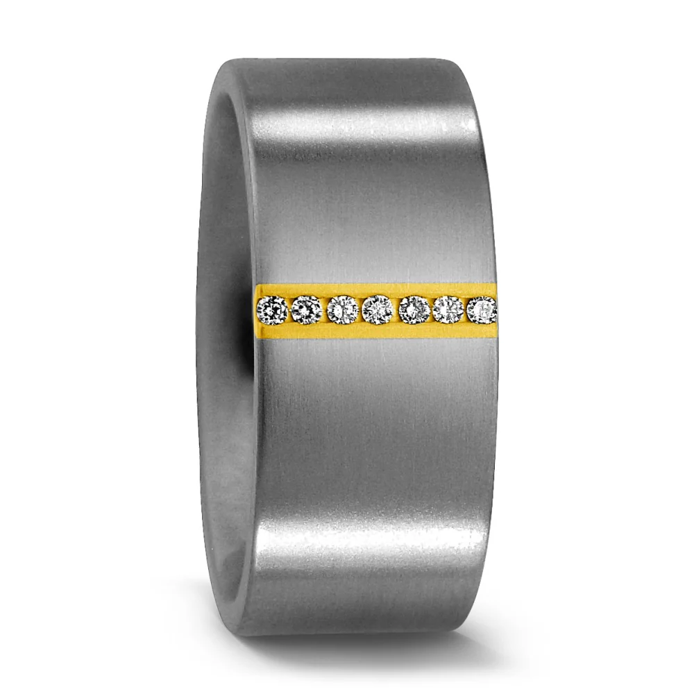 Anello Titanio, Oro giallo 750/18 carati Diamante 0.07 ct, w-si
