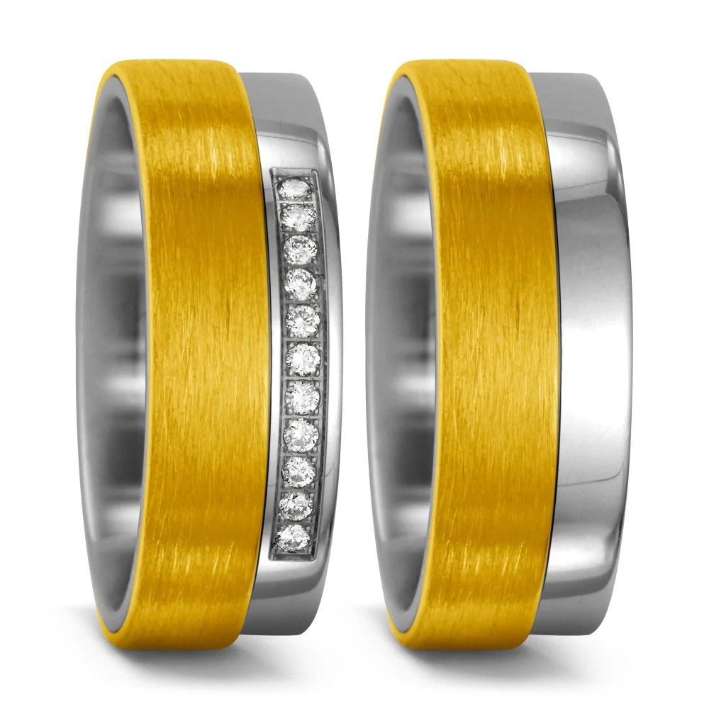 Anello Titanio, Oro giallo 750/18 carati Diamante 0.10 ct, w-si - Image 2