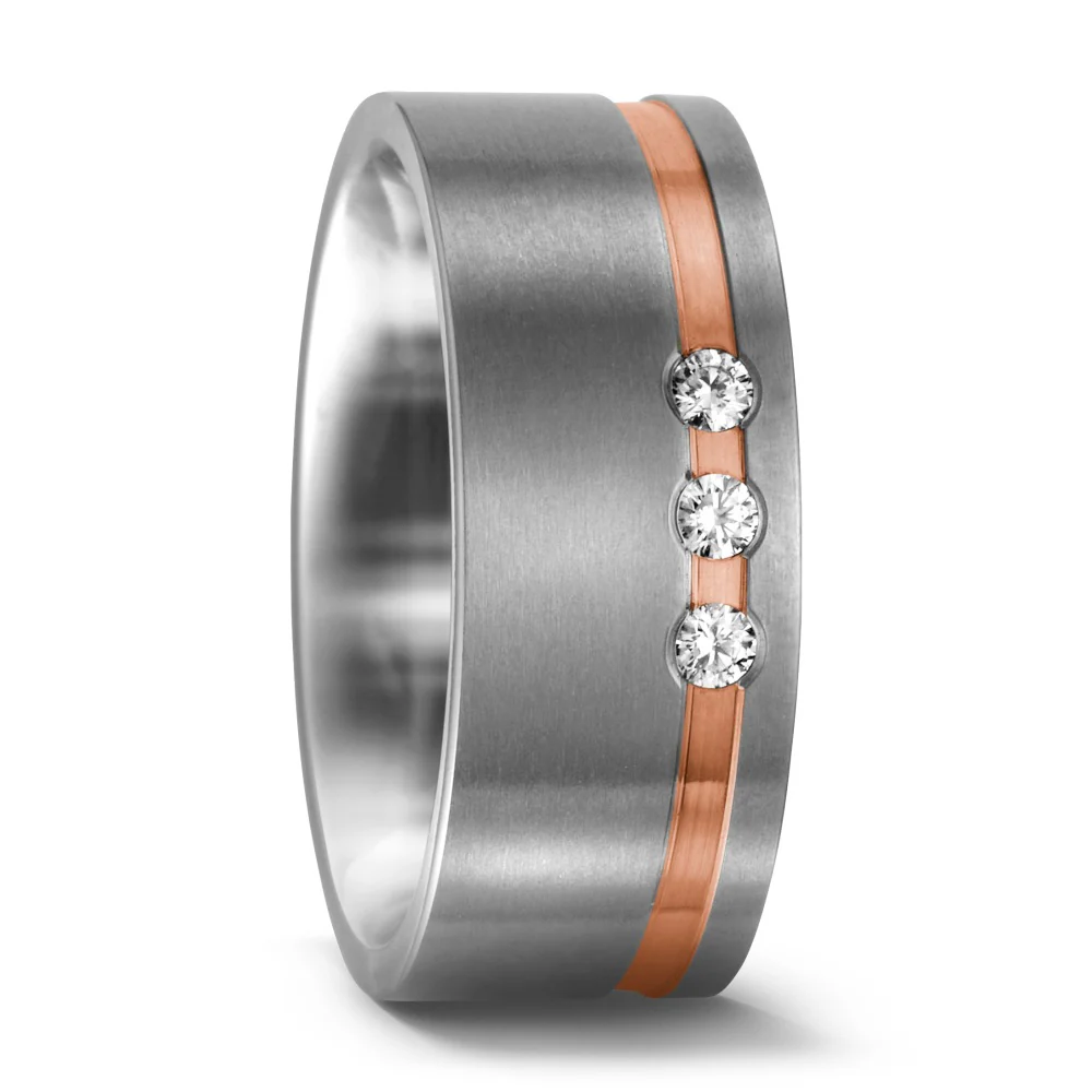 Anello Titanio, Oro rosso 750/18 carati Diamante 0.09 ct, w-si