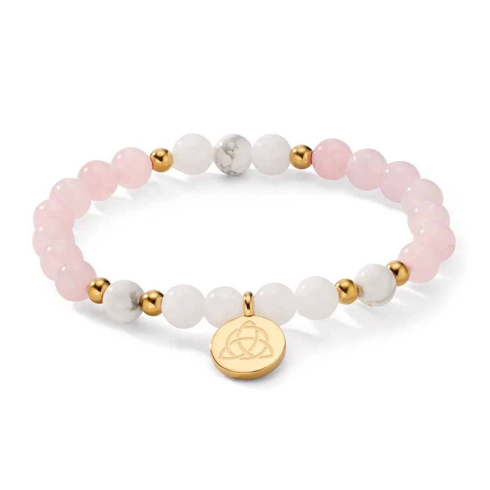 Bracciale Acciaio inossidabile Agata bianco, Quarzo rosa giallo rivestimento IP Celtico Ø6.5 mm