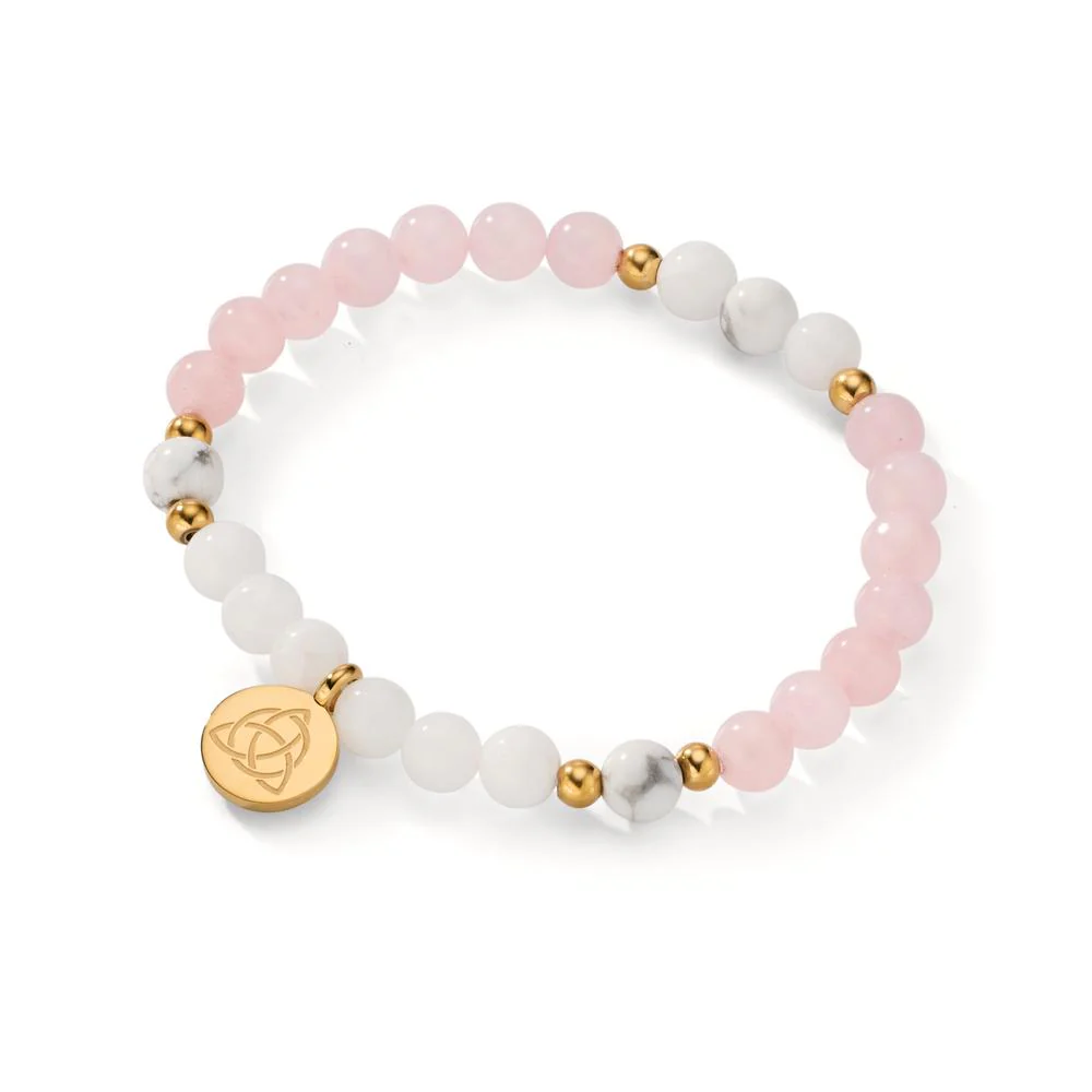 Bracciale Acciaio inossidabile Agata bianco, Quarzo rosa giallo rivestimento IP Celtico Ø6.5 mm - Image 2