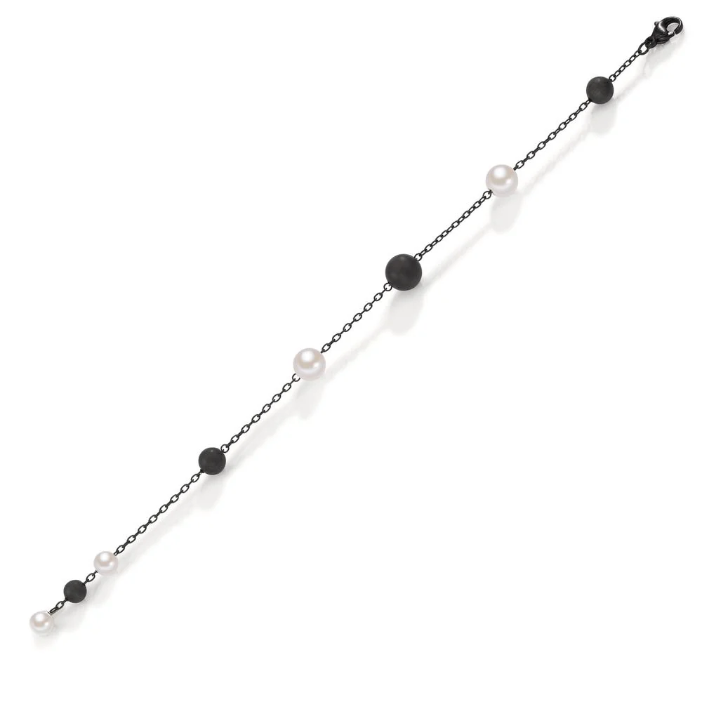 Bracciale Acciaio inossidabile, Alluminio nero rivestimento IP Perla di conchiglia bianco, 4 Perla, 7 mm Ø8 mm - Image 2