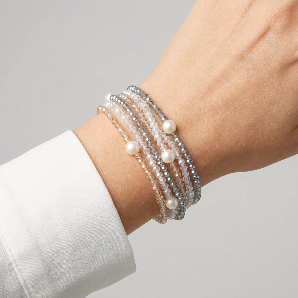 Bracciale Acciaio inossidabile Cristallo 3 mm Perla coltivata d'acqua dolce, 5 Perla 6-7 mm - Image 3