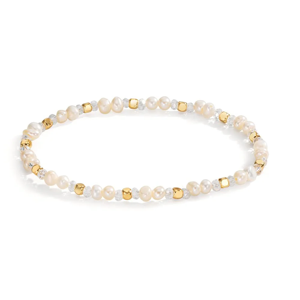 Bracciale Acciaio inossidabile Cristallo bianco giallo rivestimento IP Perla coltivata d'acqua dolce