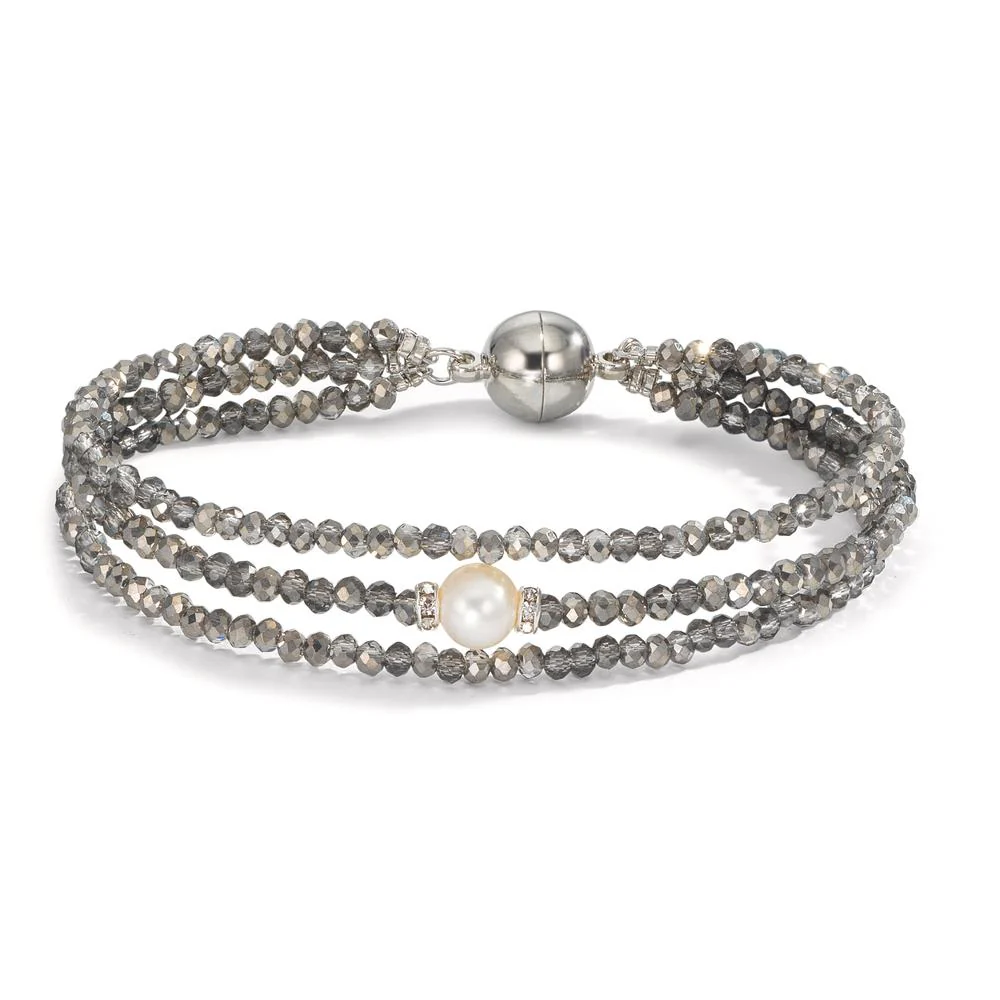 Bracciale Acciaio inossidabile Cristallo Grigio Perla coltivata d'acqua dolce 7-7.5 mm