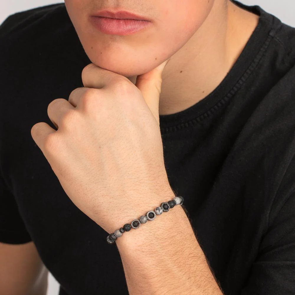 Bracciale Acciaio inossidabile Diaspro, Lava nero rivestimento IP Ø6.5 mm - Image 3