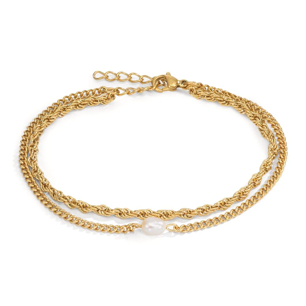 Bracciale Acciaio inossidabile giallo rivestimento IP Perla coltivata d'acqua dolce, 4 mm