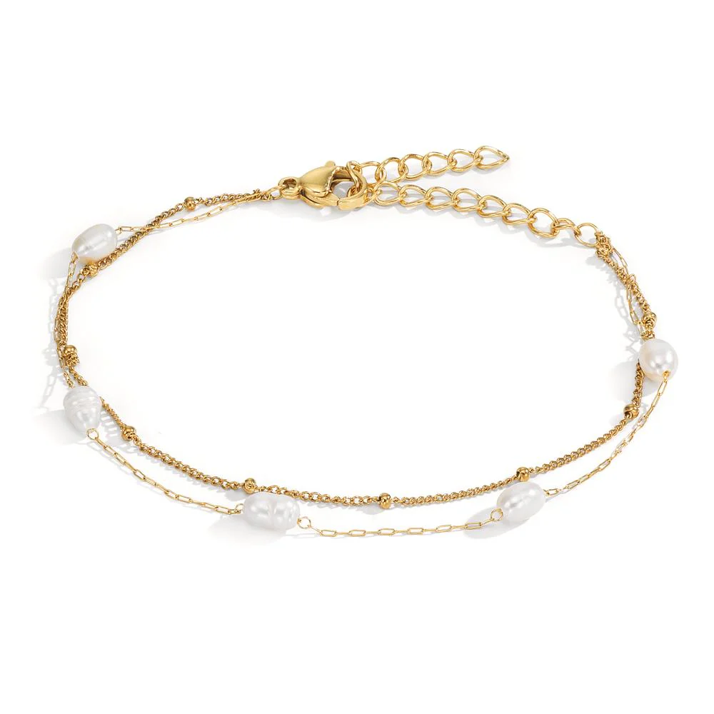 Bracciale Acciaio inossidabile giallo rivestimento IP Perla coltivata d'acqua dolce, 5 Perla, 4 mm