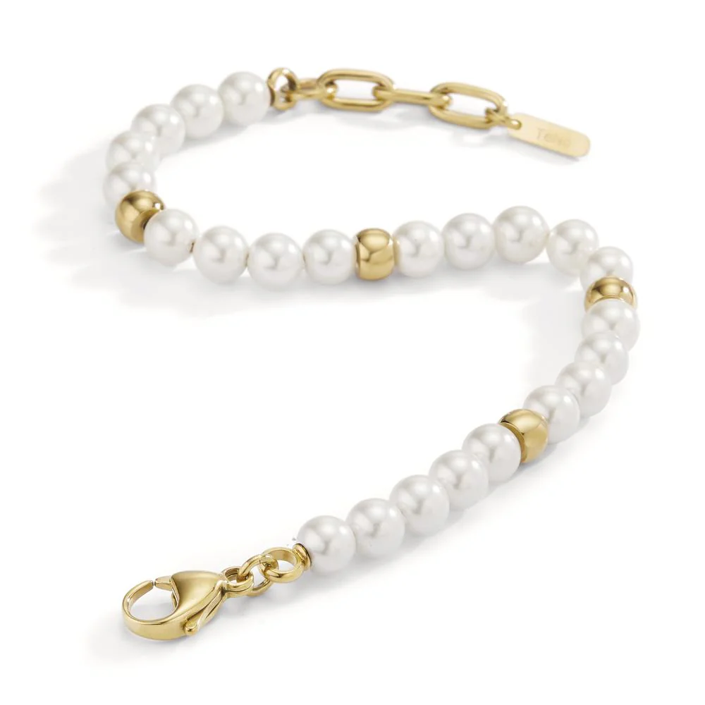 Bracciale Acciaio inossidabile giallo rivestimento IP Perla di conchiglia bianco, 23 Perla, 6 mm Ø6 mm - Image 2