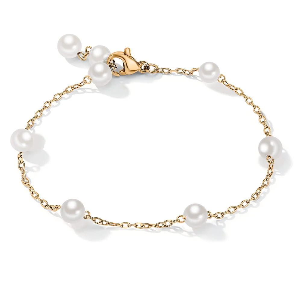 Bracciale Acciaio inossidabile giallo rivestimento IP Perla di conchiglia bianco, 8 Perla, 5 mm
