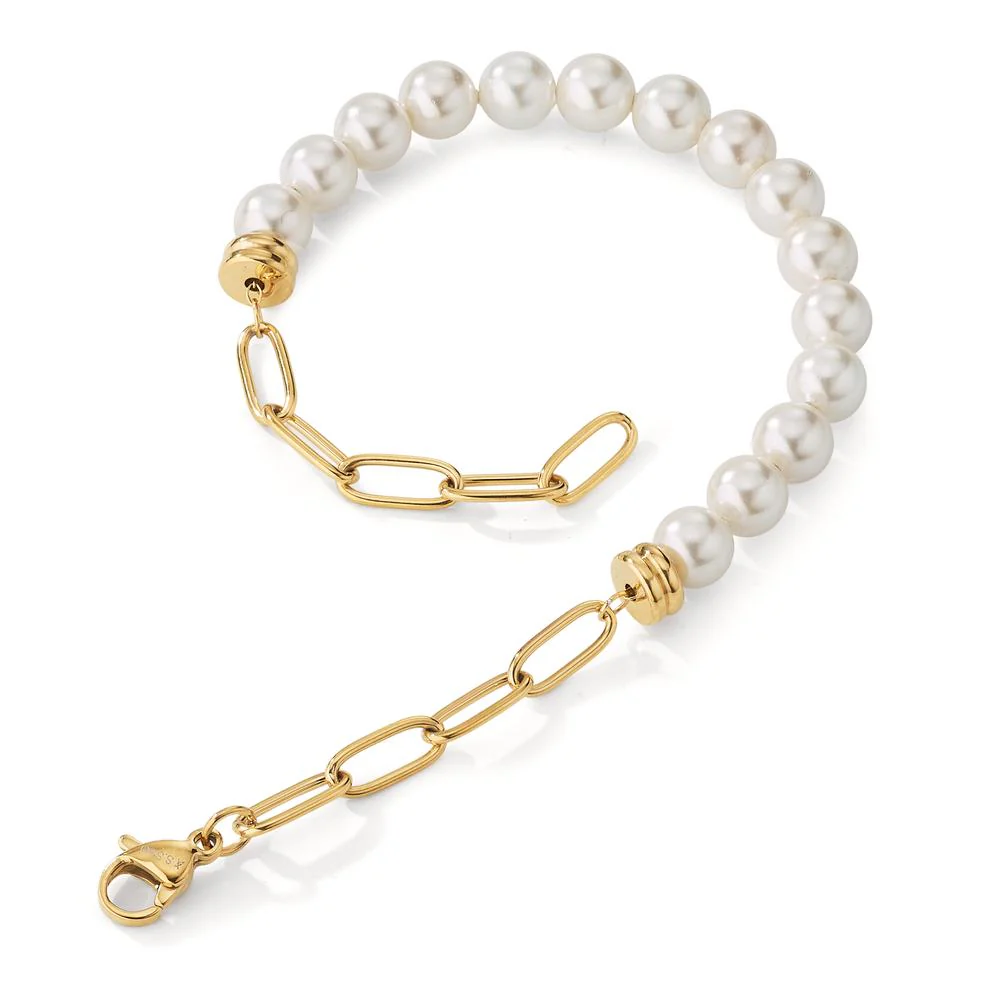 Bracciale Acciaio inossidabile giallo rivestimento IP [shining Pearls] bianco, 15 Perla, 6 mm - Image 2