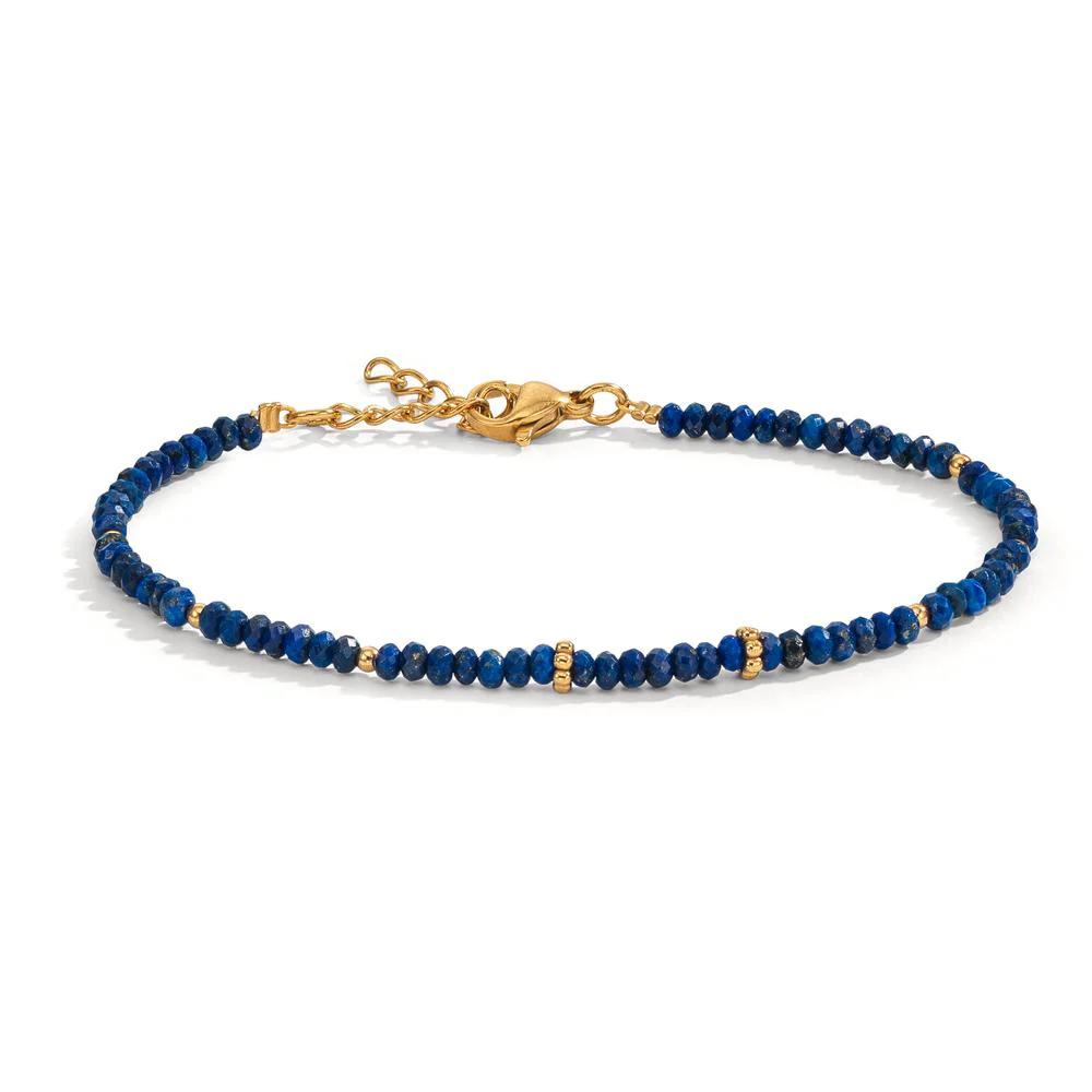 Bracciale Acciaio inossidabile Lapislazzuli blu, 2 mm giallo rivestimento IP