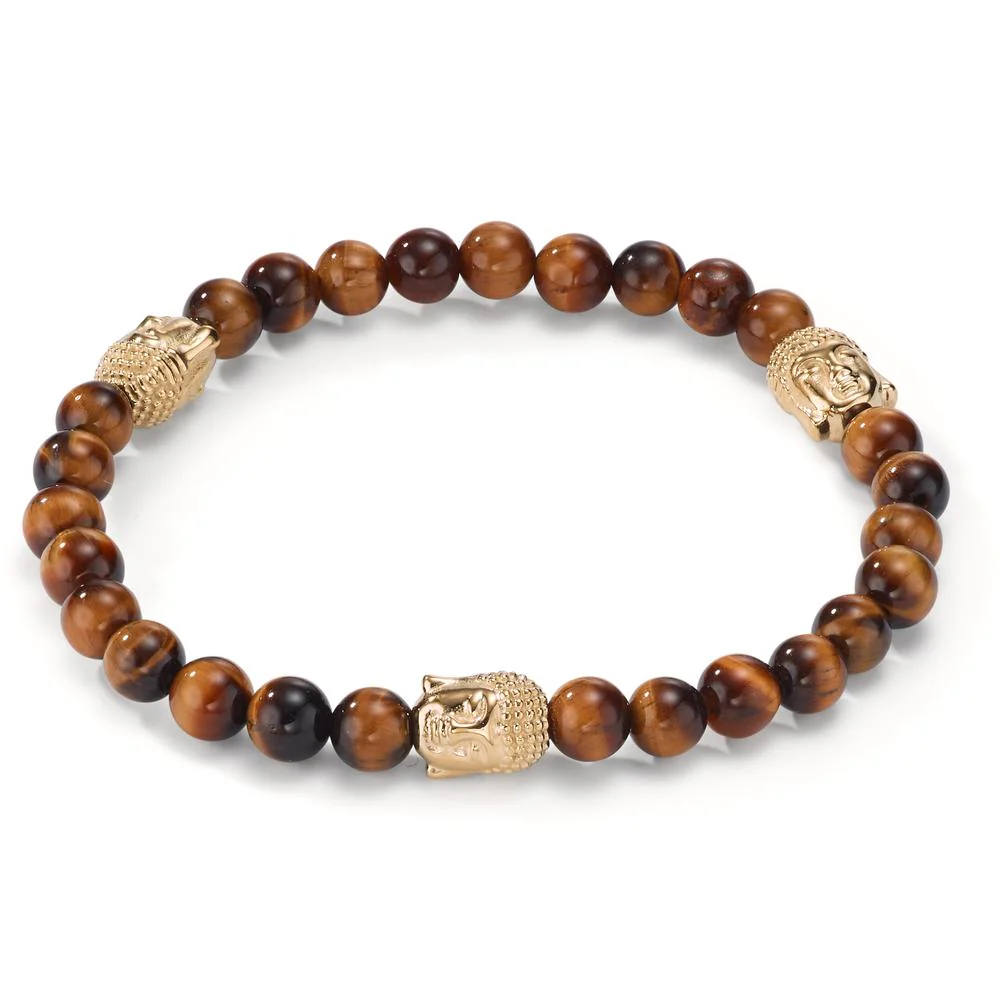 Bracciale Acciaio inossidabile Occhio di tigre giallo rivestimento IP Budda Ø6 mm