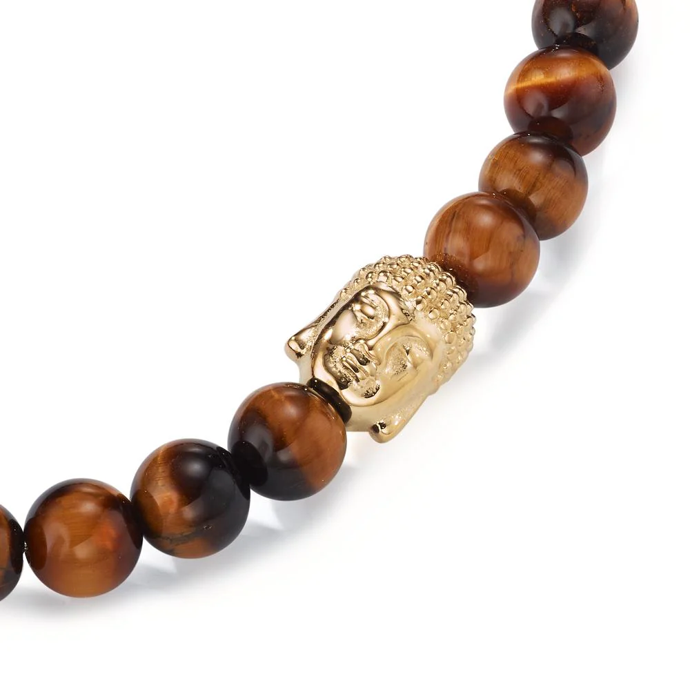 Bracciale Acciaio inossidabile Occhio di tigre giallo rivestimento IP Budda Ø6 mm - Image 2