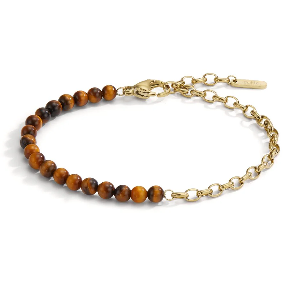 Bracciale Acciaio inossidabile Occhio di tigre giallo rivestimento IP Ø4 mm