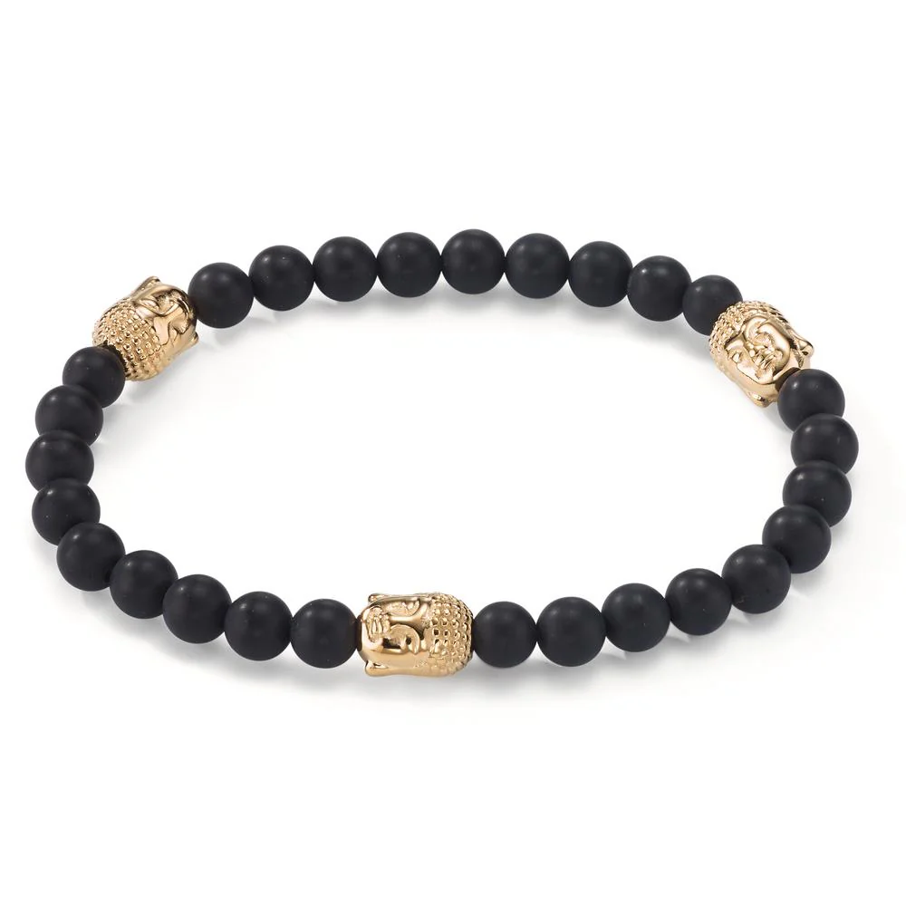 Bracciale Acciaio inossidabile Onice giallo rivestimento IP Budda Ø6 mm