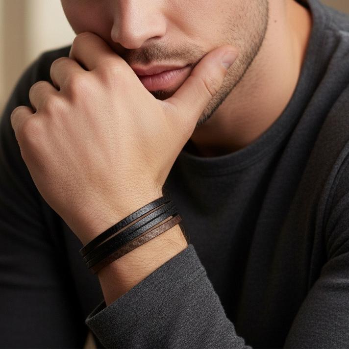 Bracciale Acciaio inossidabile, Pelle 22 cm - Image 5