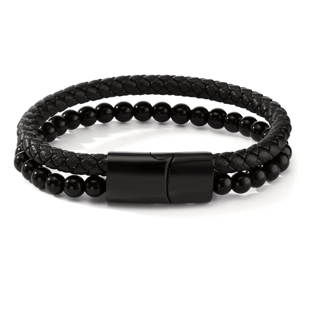Bracciale Acciaio inossidabile, Pelle [synth. Stein] nero rivestimento IP - Image 2