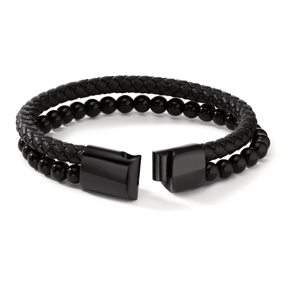 Bracciale Acciaio inossidabile, Pelle [synth. Stein] nero rivestimento IP - Image 3