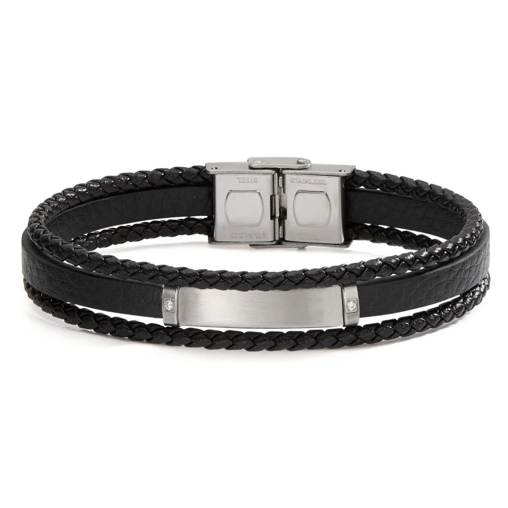 Bracciale Acciaio inossidabile, Pelle Zirconia 21 cm