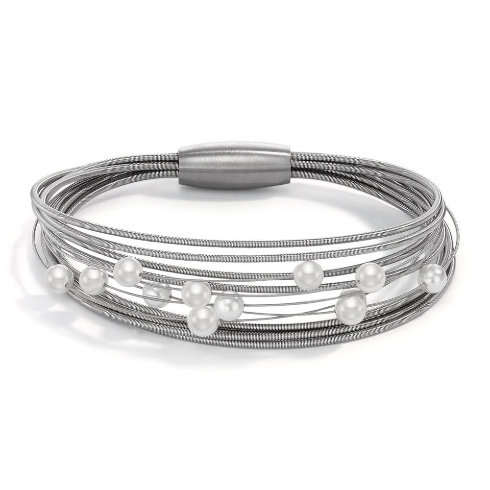 Bracciale Acciaio inossidabile Perla di conchiglia bianco, 12 Perla, 5 mm