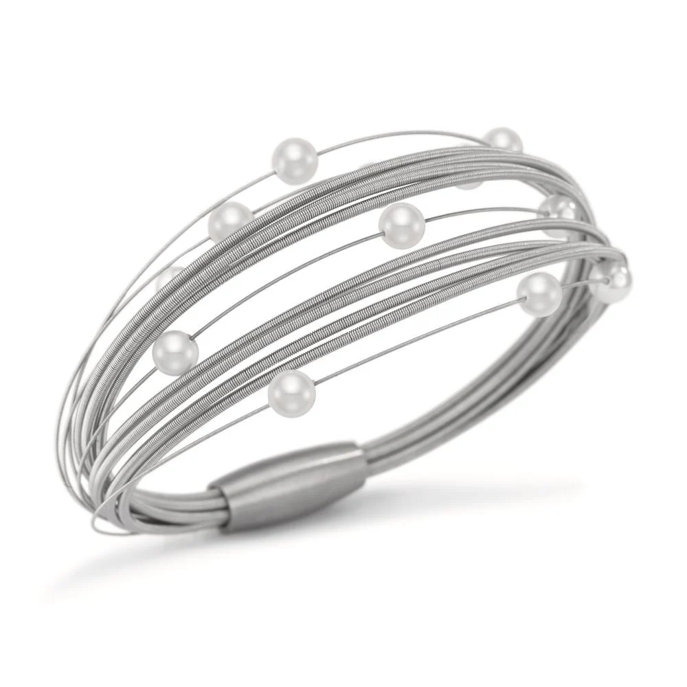 Bracciale Acciaio inossidabile Perla di conchiglia bianco, 12 Perla, 5 mm - Image 2