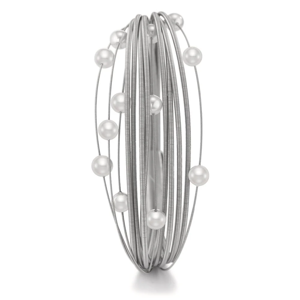 Bracciale Acciaio inossidabile Perla di conchiglia bianco, 12 Perla, 5 mm - Image 3