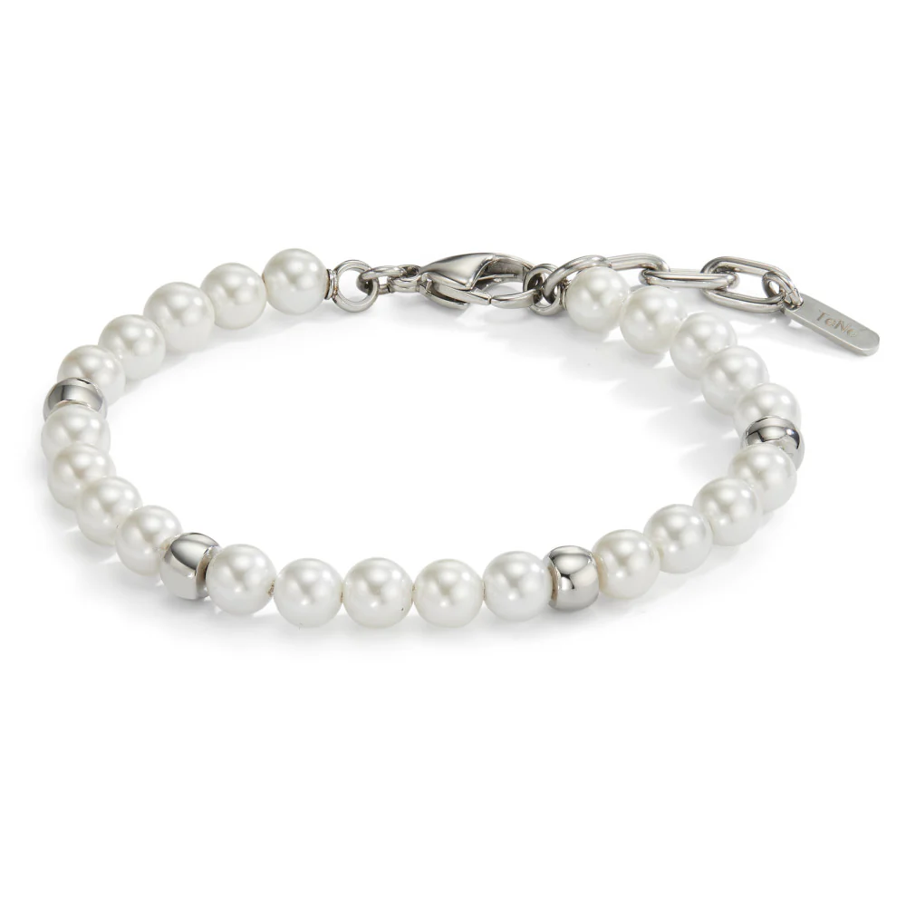 Bracciale Acciaio inossidabile Perla di conchiglia bianco, 23 Perla, 6.5 mm Ø6 mm