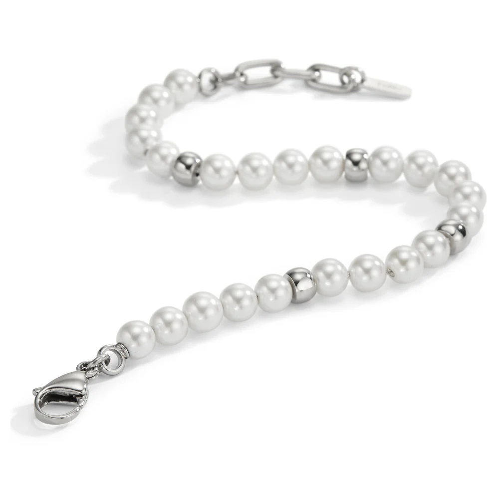 Bracciale Acciaio inossidabile Perla di conchiglia bianco, 23 Perla, 6.5 mm Ø6 mm - Image 2