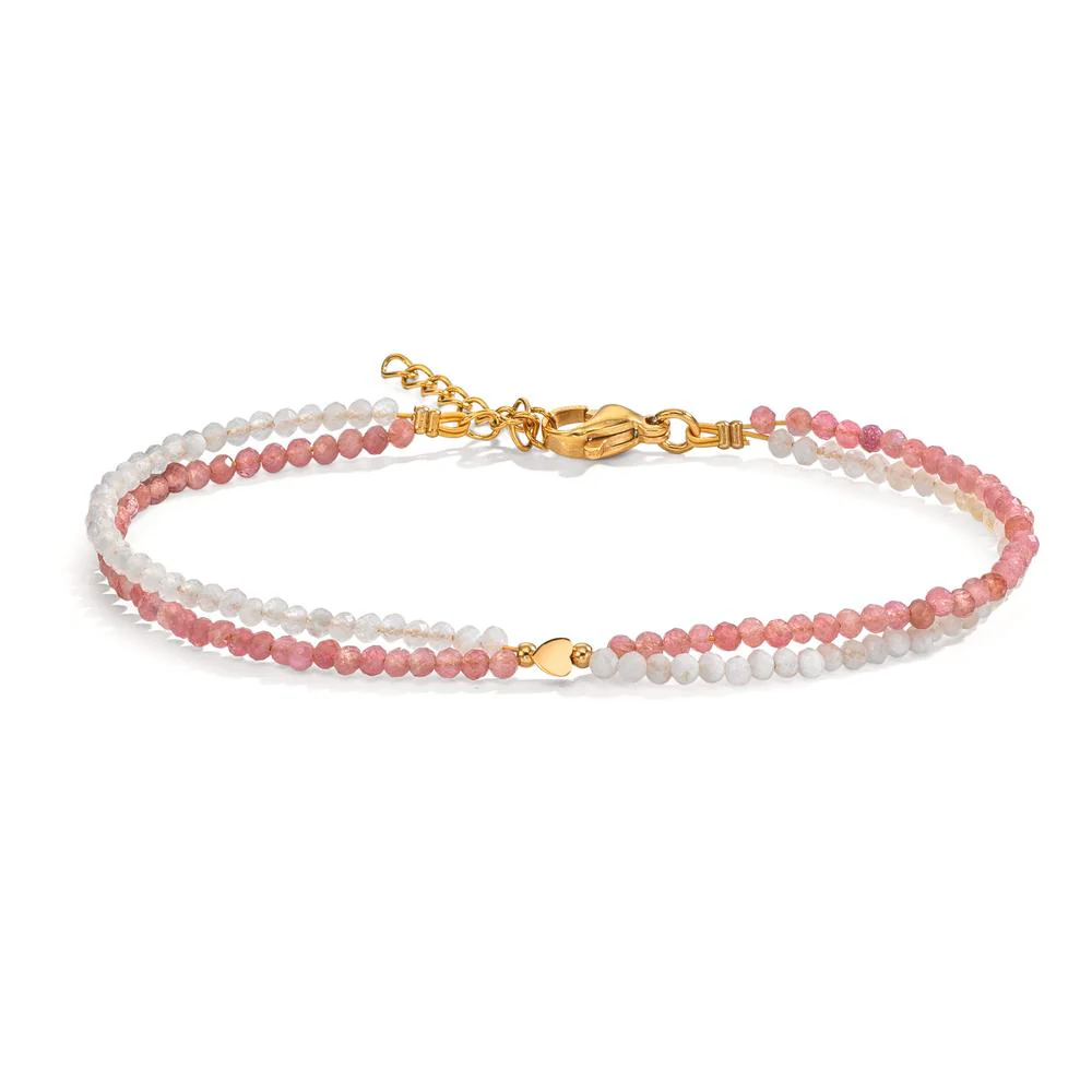 Bracciale Acciaio inossidabile Pietra di luna bianco, 2 mm, Tormalina rosa, 2 mm giallo rivestimento IP Cuore