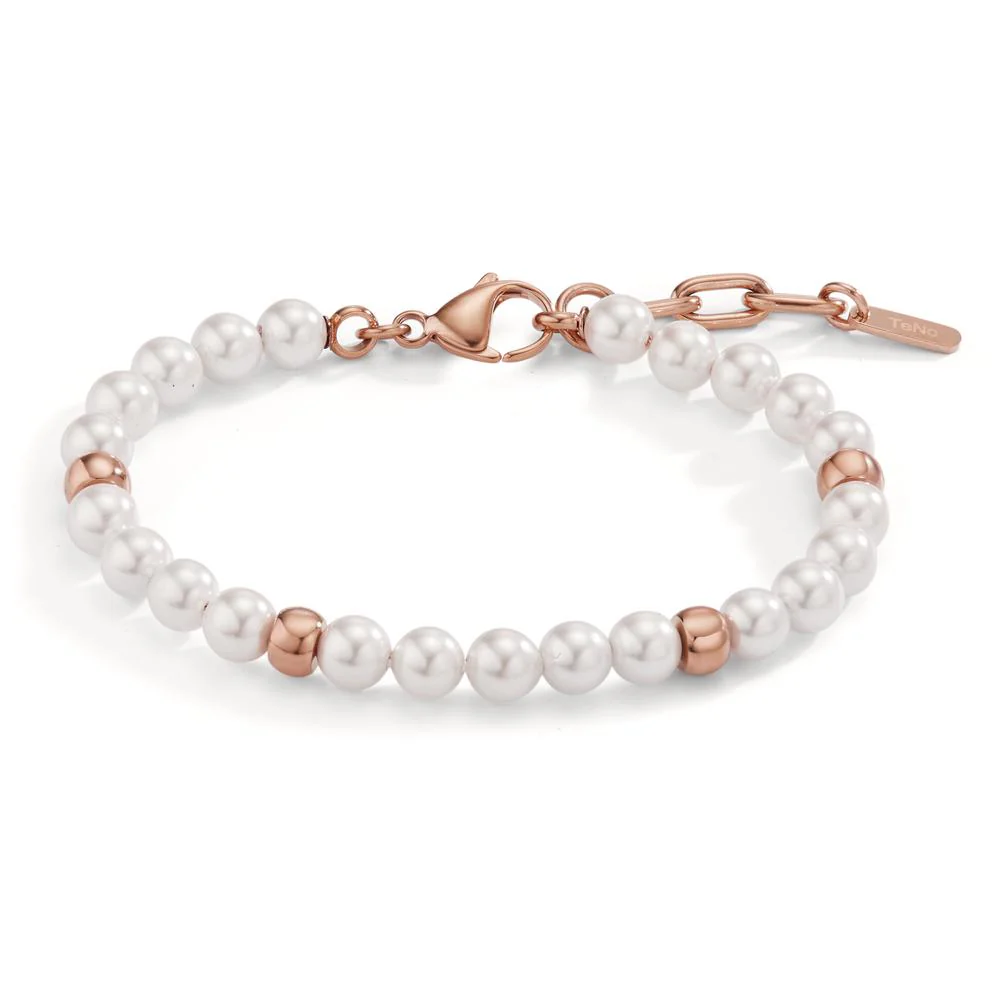 Bracciale Acciaio inossidabile rosa rivestimento IP Perla di conchiglia bianco, 23 Perla, 6 mm Ø6 mm