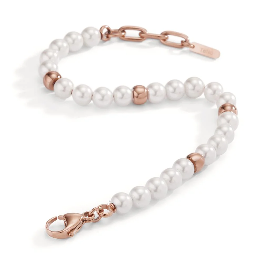 Bracciale Acciaio inossidabile rosa rivestimento IP Perla di conchiglia bianco, 23 Perla, 6 mm Ø6 mm - Image 2