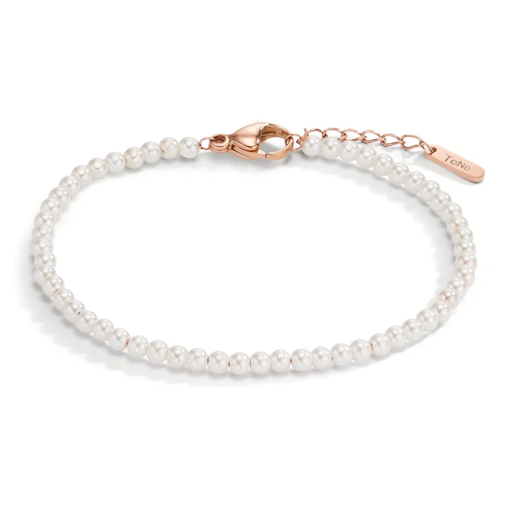 Bracciale Acciaio inossidabile rosa rivestimento IP Perla di conchiglia bianco, 55 Perla, 3 mm Ø3 mm