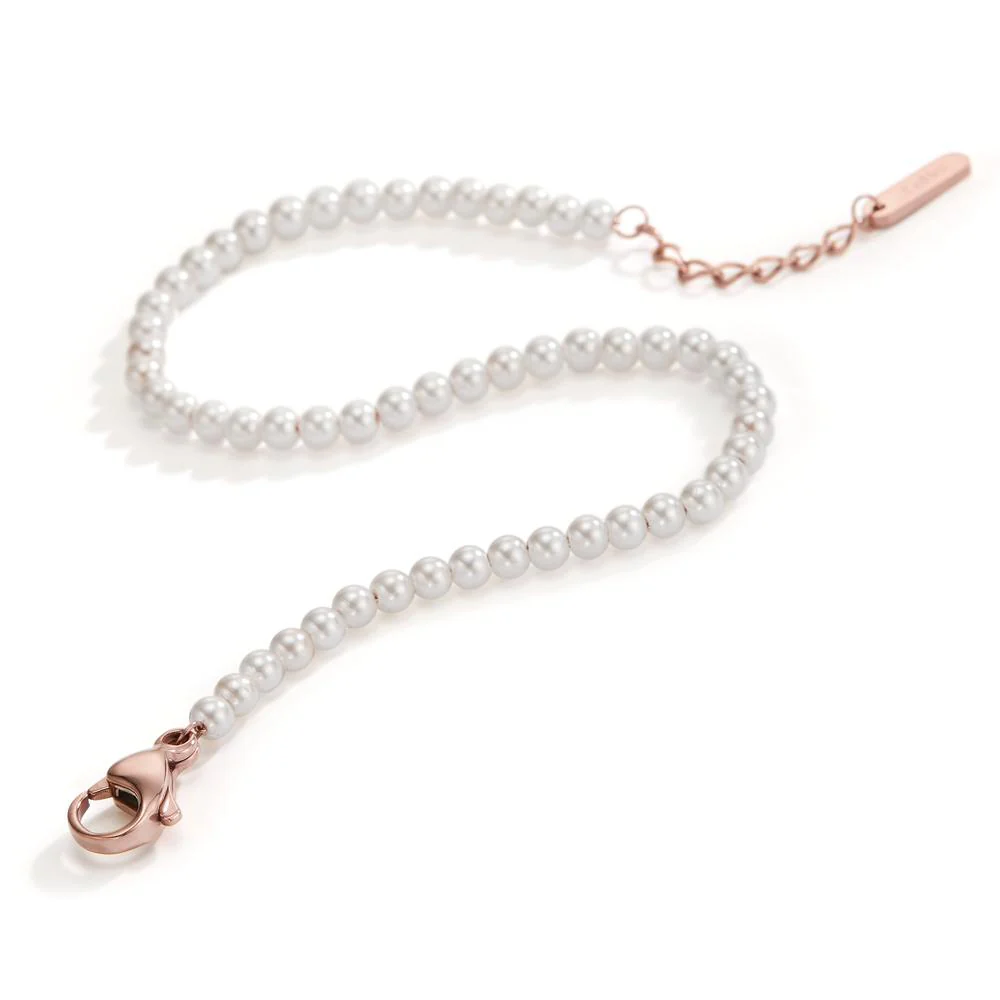 Bracciale Acciaio inossidabile rosa rivestimento IP Perla di conchiglia bianco, 55 Perla, 3 mm Ø3 mm - Image 2
