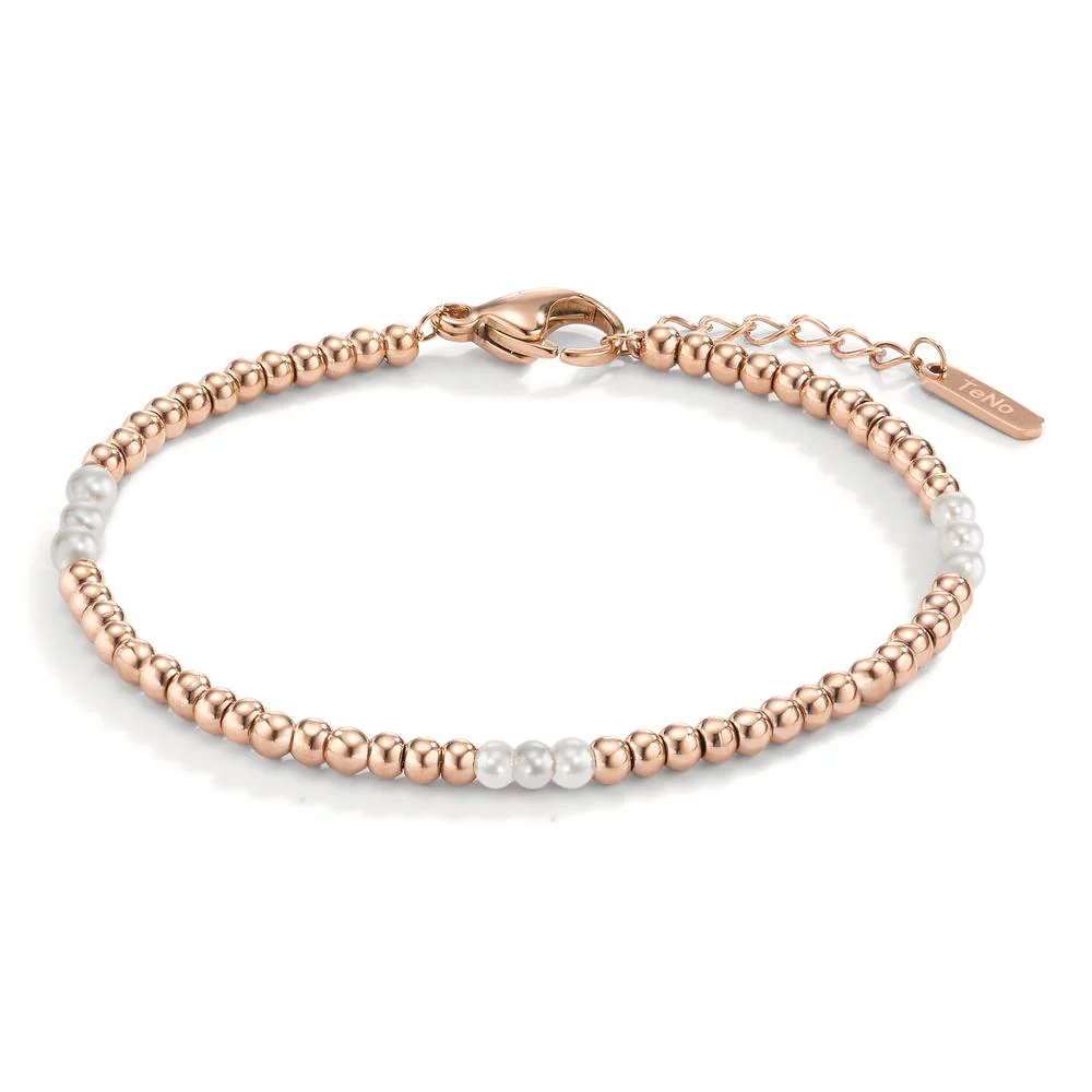 Bracciale Acciaio inossidabile rosa rivestimento IP Perla di conchiglia bianco, 9 Perla, 3 mm Ø3 mm
