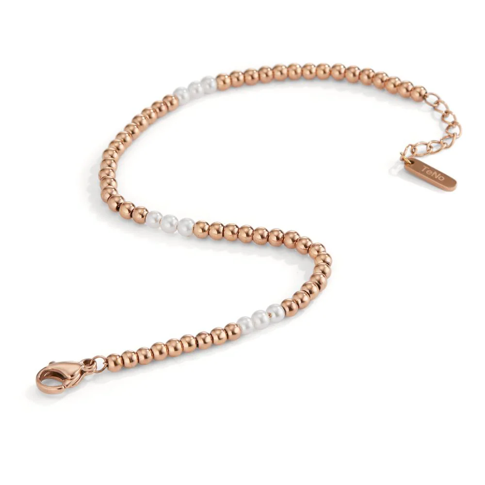 Bracciale Acciaio inossidabile rosa rivestimento IP Perla di conchiglia bianco, 9 Perla, 3 mm Ø3 mm - Image 3
