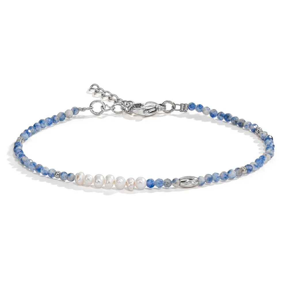 Bracciale Acciaio inossidabile Sodalite blu, 2 mm Perla coltivata d'acqua dolce, 7 Perla 3.5-4 mm