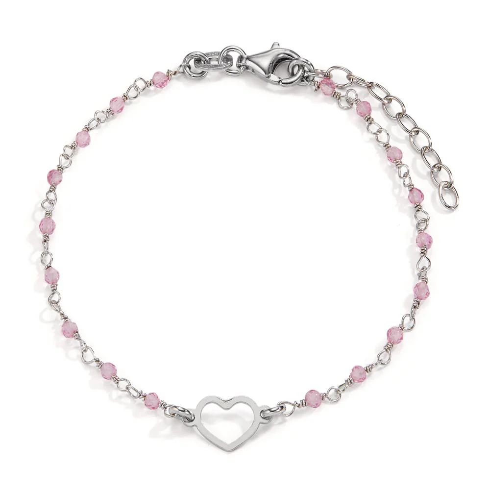 Bracciale Argento Cristallo rosa rodiato Cuore 16-19 cm