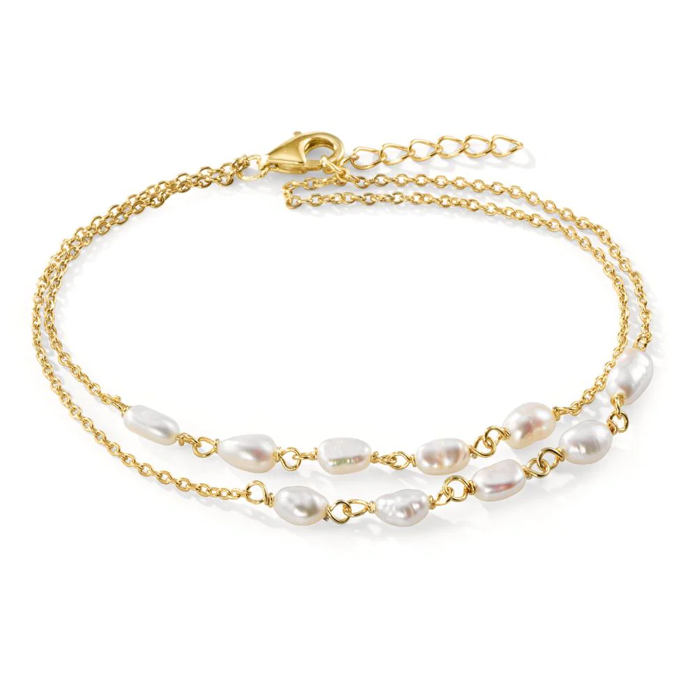 Bracciale Argento giallo dorato Perla coltivata d'acqua dolce, 10 Perla, 3 mm