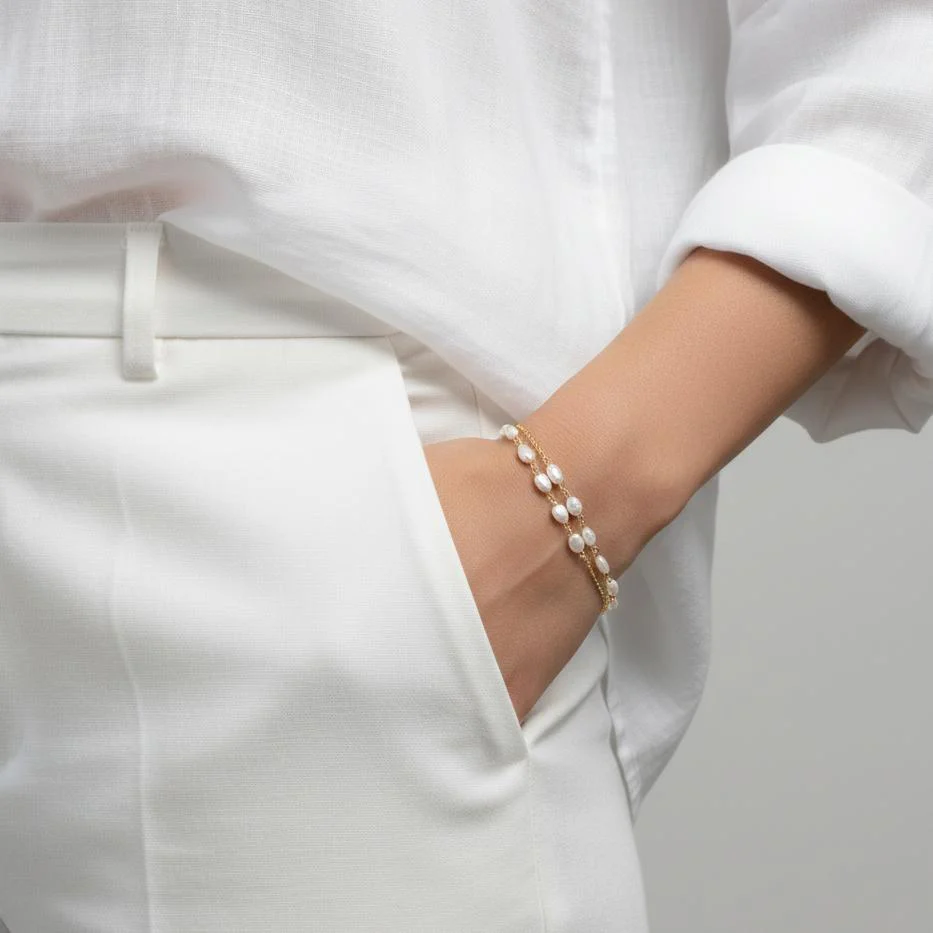 Bracciale Argento giallo dorato Perla coltivata d'acqua dolce, 10 Perla, 3 mm - Image 3