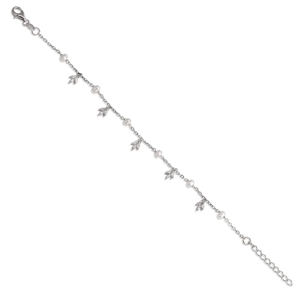 Bracciale Argento Zirconia 15 pietra rodiato Perla coltivata d'acqua dolce bianco, 6 Perla, 3.5 mm 15.5-18.5 cm - Image 2