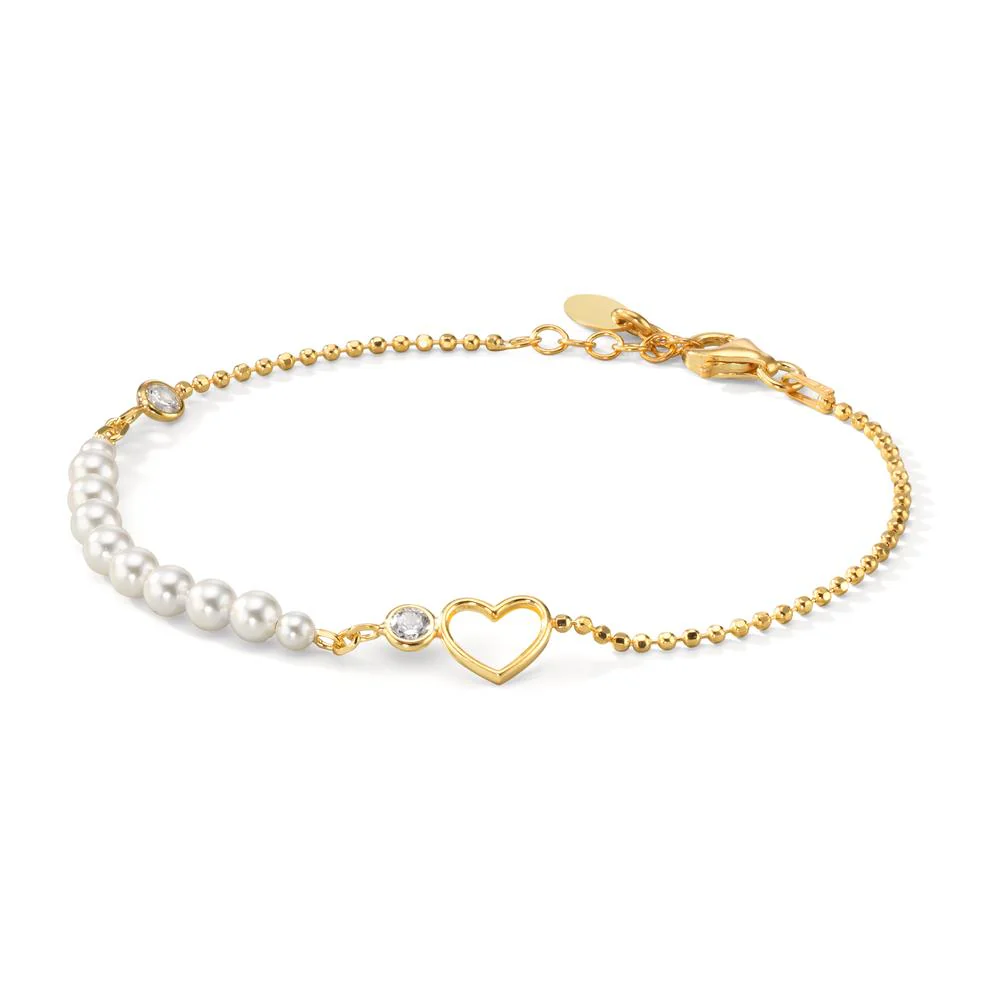 Bracciale Argento Zirconia 2 pietra giallo dorato [shining Pearls], 10 Perla 3-4 mm Cuore