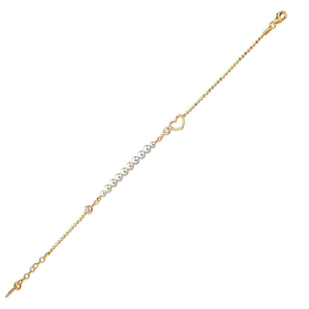 Bracciale Argento Zirconia 2 pietra giallo dorato [shining Pearls], 10 Perla 3-4 mm Cuore - Image 2