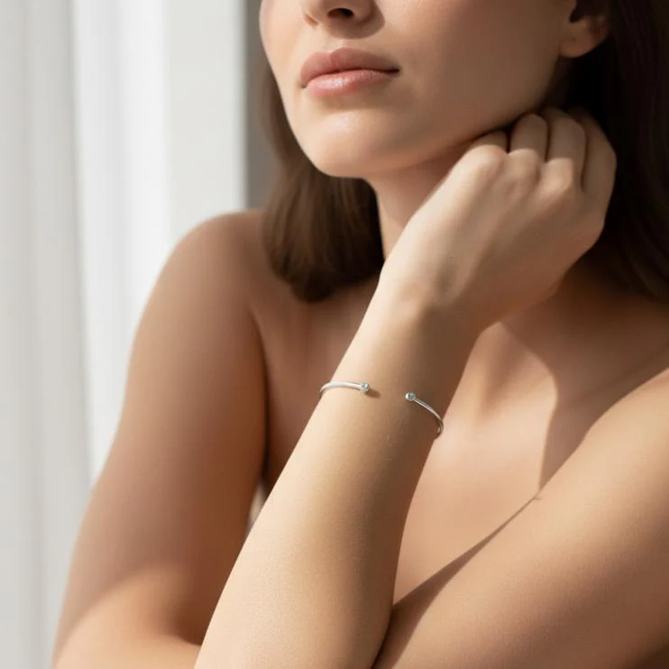 Bracciale Argento Zirconia 2 pietra rodiato Ø56 mm - Image 3