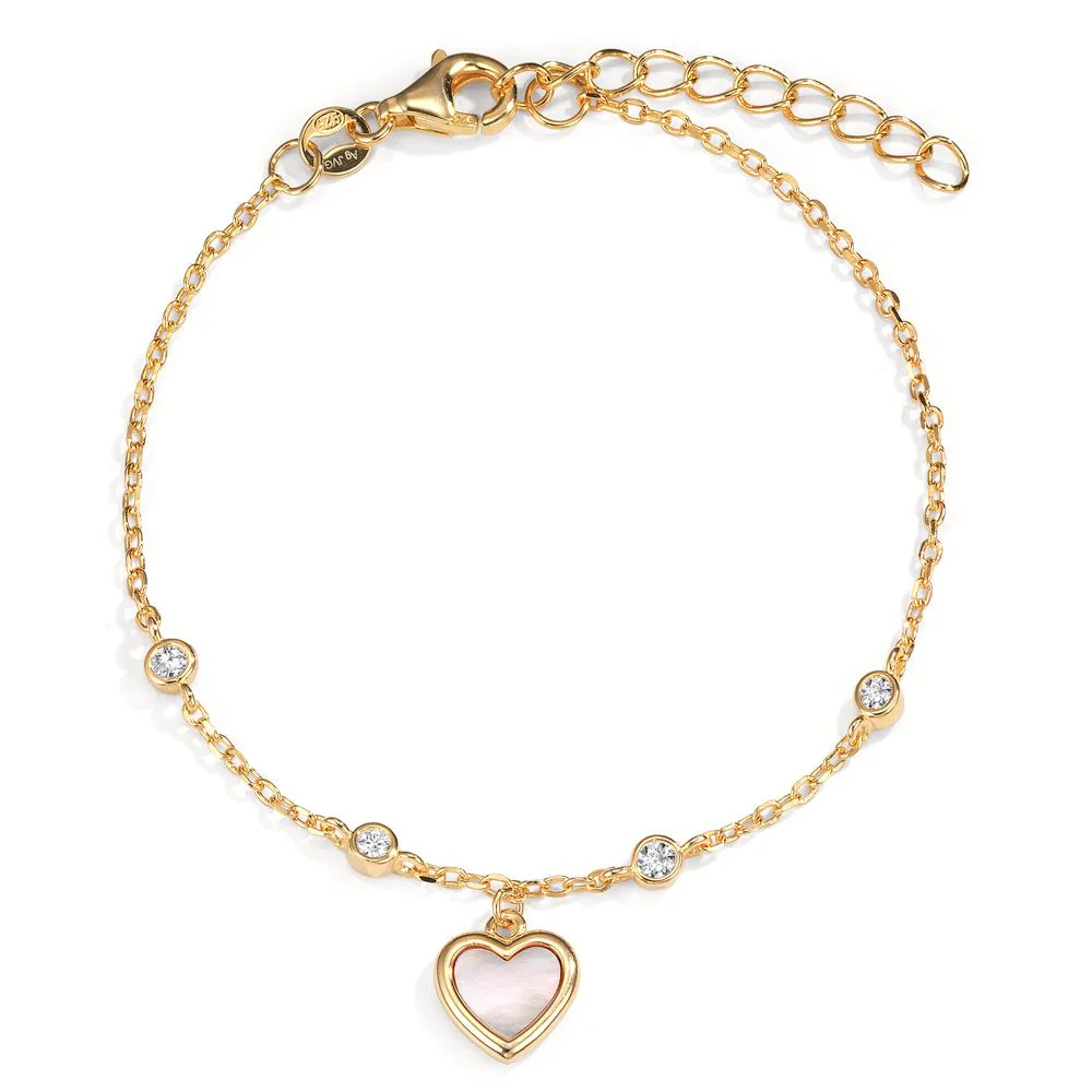 Bracciale Argento Zirconia 4 pietra giallo dorato Madreperla bianco Cuore