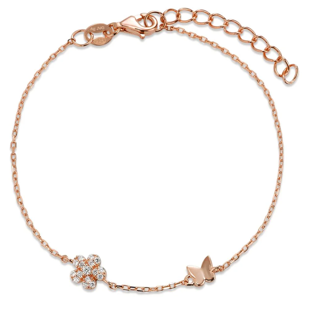 Bracciale Argento Zirconia 6 pietra rosa dorato Fiore